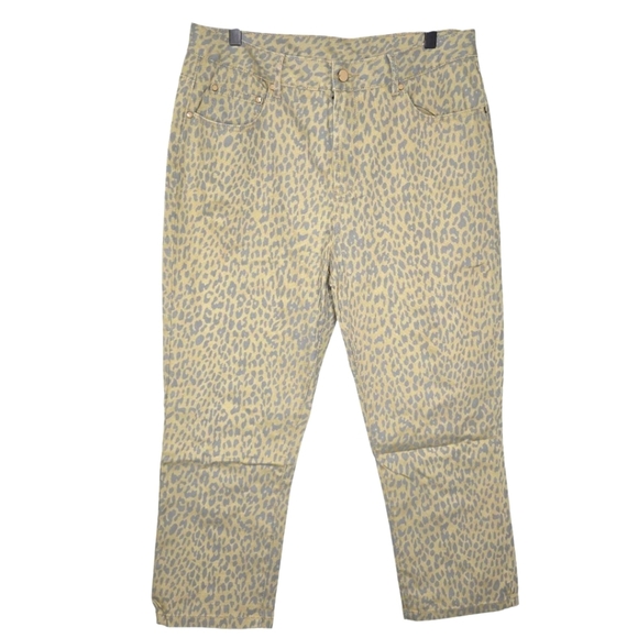 Diane Gilman DG2 Womens Cheetah Print Stretch Crop Straight Leg Pants Size 12 - Picture 1 of 9